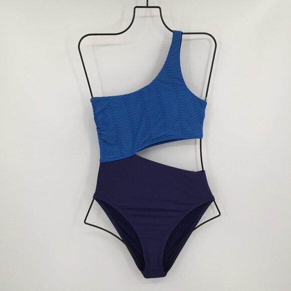 Splendid one shoulder colorblock blue one piece tank swimsuit new Small - Picture 2 of 5